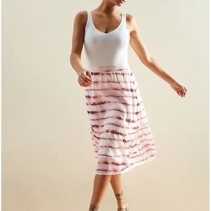 Banana Republic Flounce Hem Midi Skirt Off White & Pink Size Medium